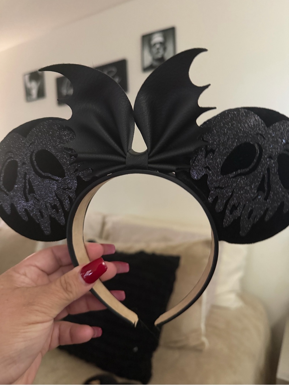Custom Disney ears with Black Skull Bat Ear Headband